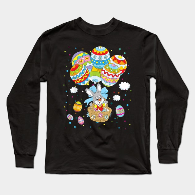 Bunny Rabbit Easter Eggs Balloons Happy Easter Day Funny Long Sleeve T-Shirt by LMW Art
